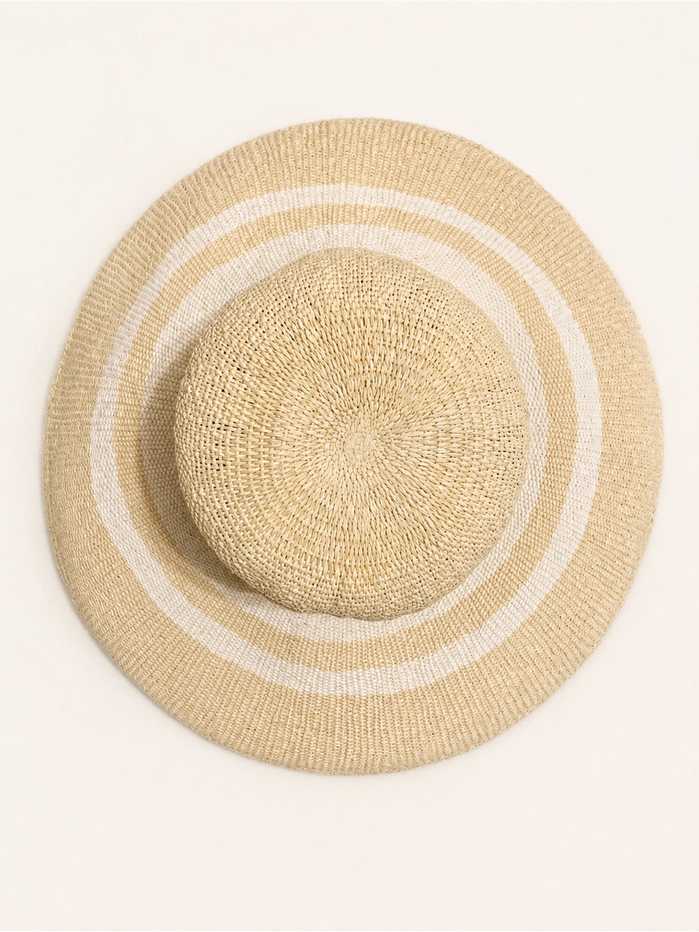 Natural Straw Wide Brim Sun Hat | Beige & White Stripe | Beach Summer Hat